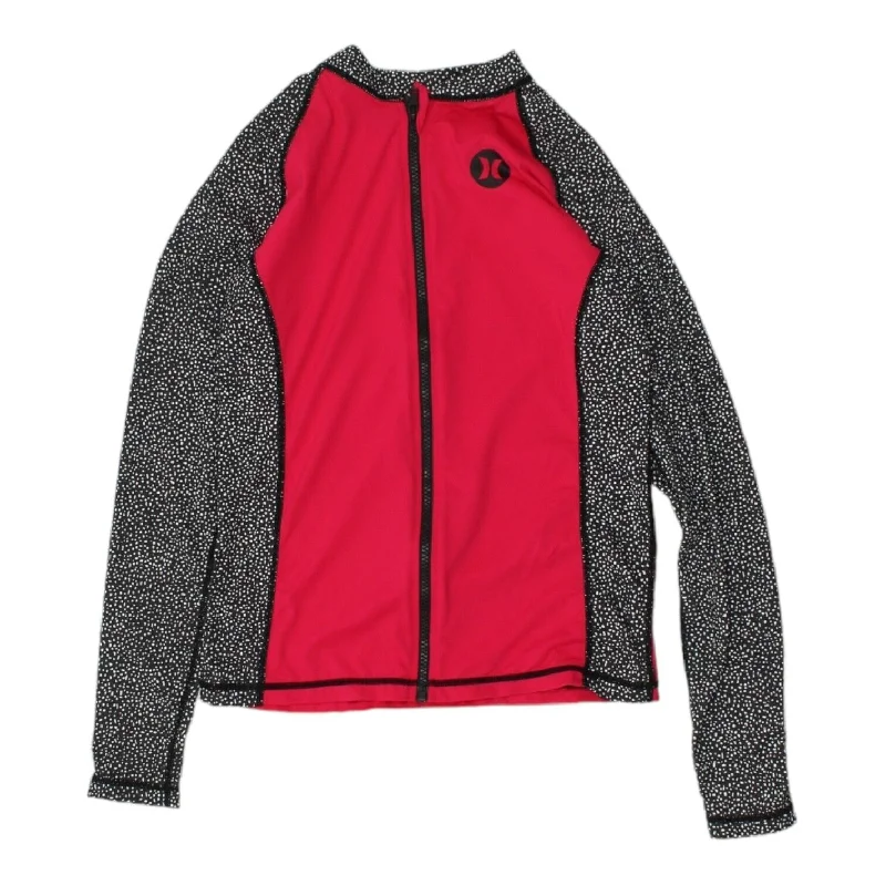 Hurley Womens Pink Nylon Elastane Full Zip Lightweight Jacket | Vintage Notch Collar Peter Pan Collar Cowl Neck