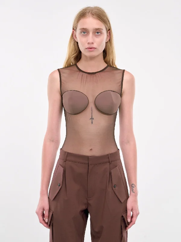 Sheer Bodysuit & Padded Bra (TOP079-PUCE) Stylish Draped Bodysuit