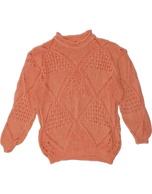 VINTAGE Womens Turtle Neck Jumper Sweater UK 18 XL Orange Mesh Fabric Canvas Fabric Denim Fabric