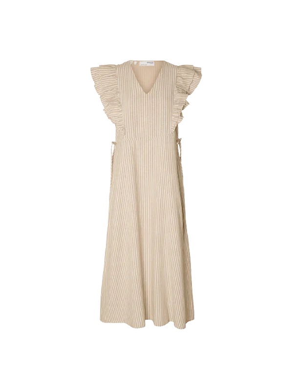 Selected Femme Hillie Short Sleeved Striped Ankle Linen Dress