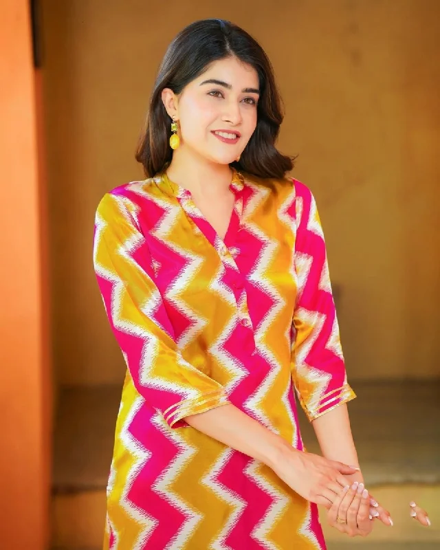 Aayaa Pure Muslin printed Kurti & Pant - Multi Color Relaxed Fit Trousers