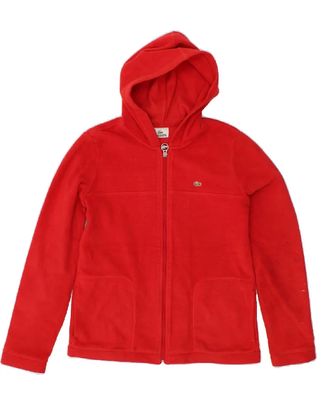 LACOSTE Womens Hooded Fleece Jacket Size 38 Medium Red Polyester Elasticated Jacket Padded Jacket Insulated Jacket