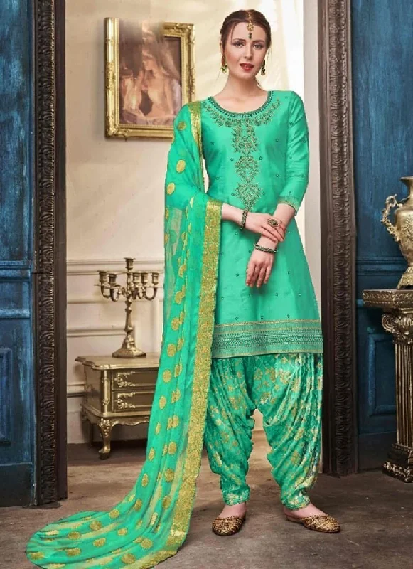 Green Satin Cotton
 Dress Patiyala Tunics Leisure comfortable