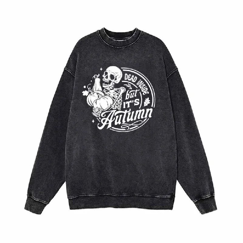 Dead Inside But It's Autumn Vintage Washed Sweatshirt Cotton Hoodie Fleece Lining Warmth