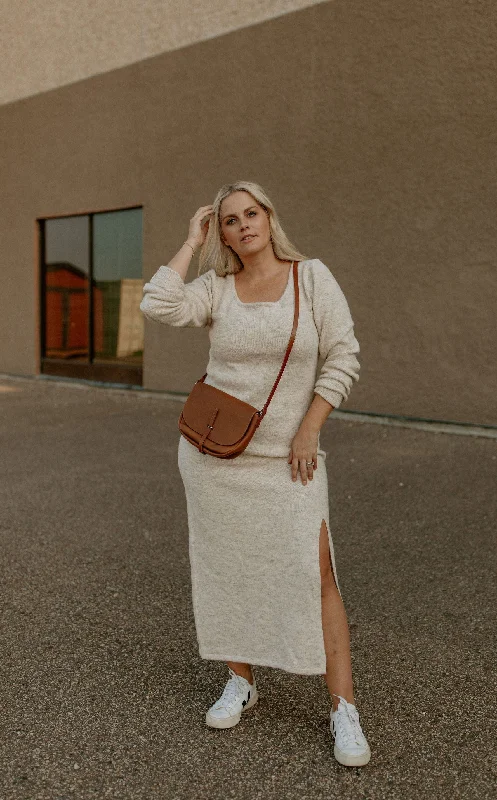 The Francine Sweater Dress by FRNCH - Oatmeal Fitted Slim Tailored