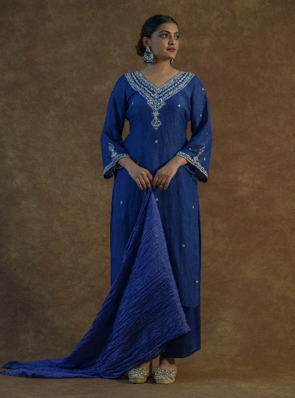 Royal Blue Kurta with Palazzo Pants and Dupatta Modern Bootcut Pants