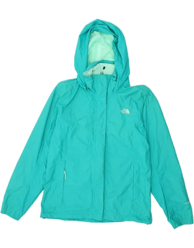THE NORTH FACE Womens Hooded Rain Jacket UK 16 Large Turquoise Polyester Embroidered Jacket Appliqued Jacket Beaded Jacket