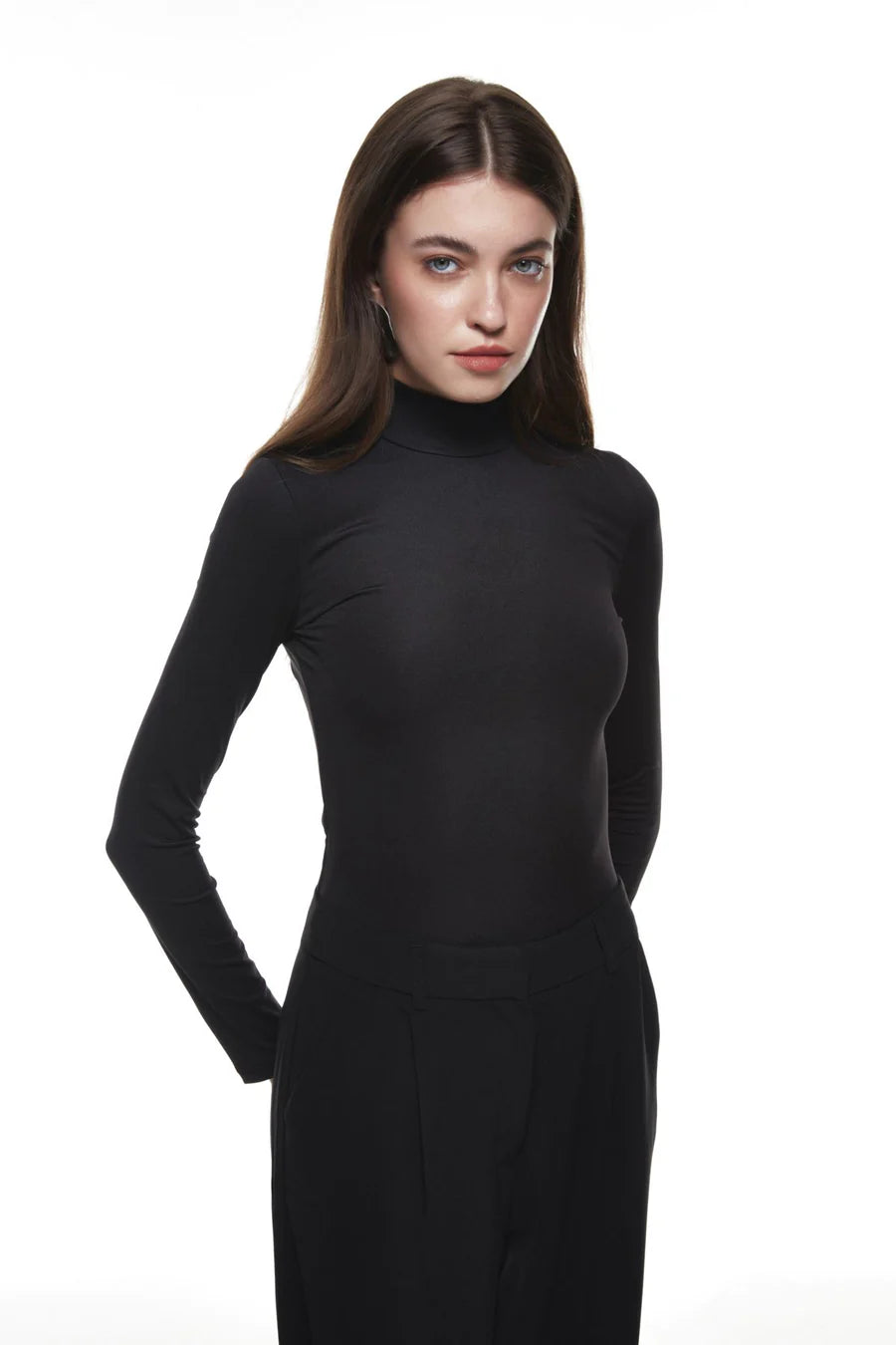 Turtleneck Bodysuit - Black Fashionable Embellished Bodysuit