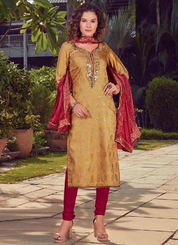 Beige Chudidar style Suit Satin Dress Tunics Chic fashionable