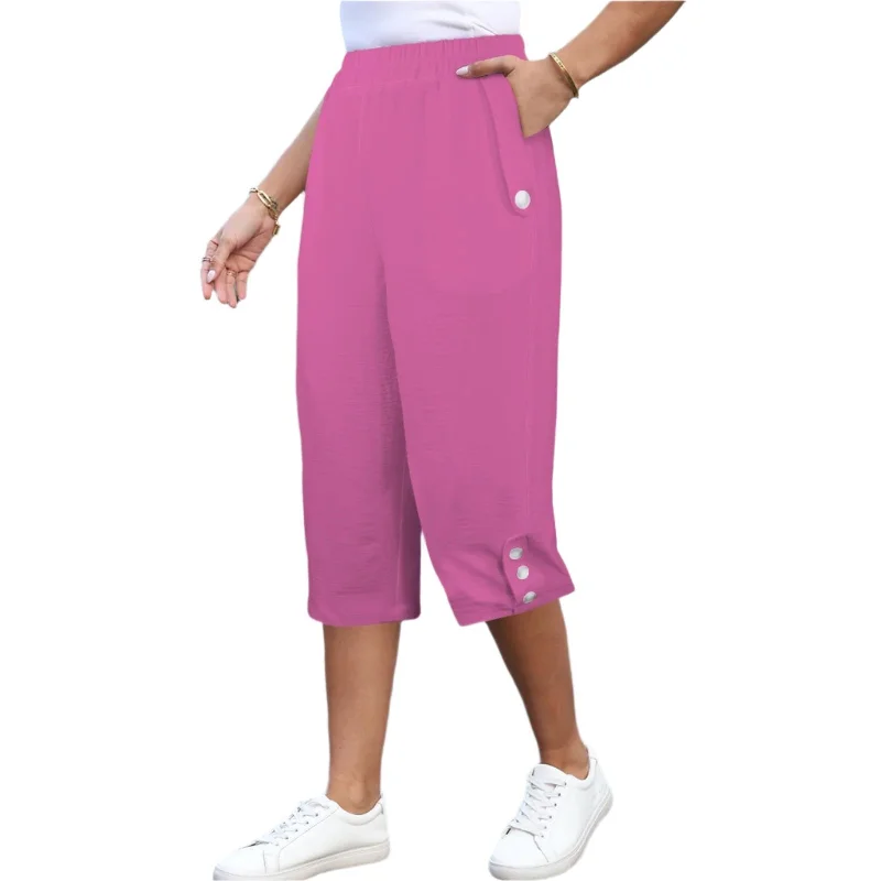 Cavai Pink Button Trim Capri Pants Classic Stretch Pants