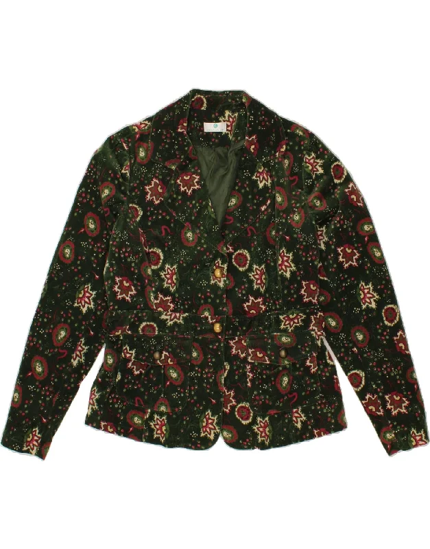VINTAGE Womens Corduroy 2 Button Blazer Jacket IT 46 Large Green Floral Print Jacket Jacquard Jacket Patchwork Jacket