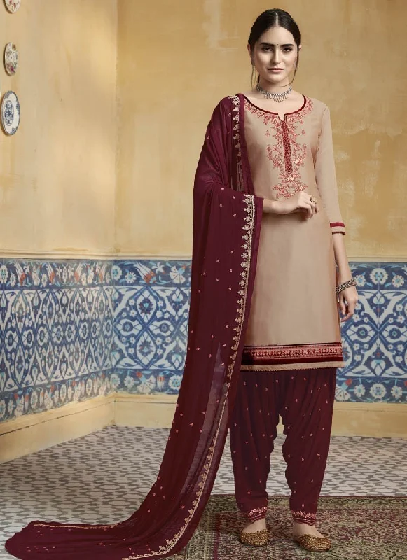 Beige Satin Cotton Patiyala Dress Tunics Formal black