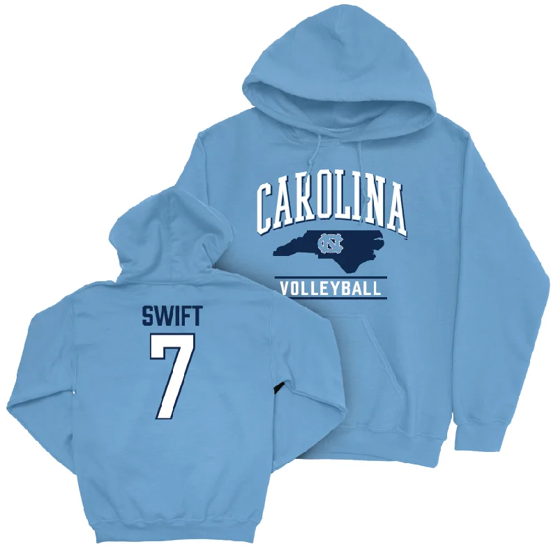 UNC Women's Volleyball Carolina Blue Arch Hoodie  - Sadie Swift Hoodie with Raglan Sleeves Sporty Comfortable