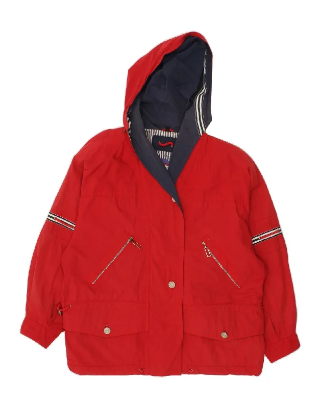 VINTAGE Womens Hooded Windbreaker Jacket UK 20 2XL Red Polyester Elasticated Jacket Padded Jacket Insulated Jacket