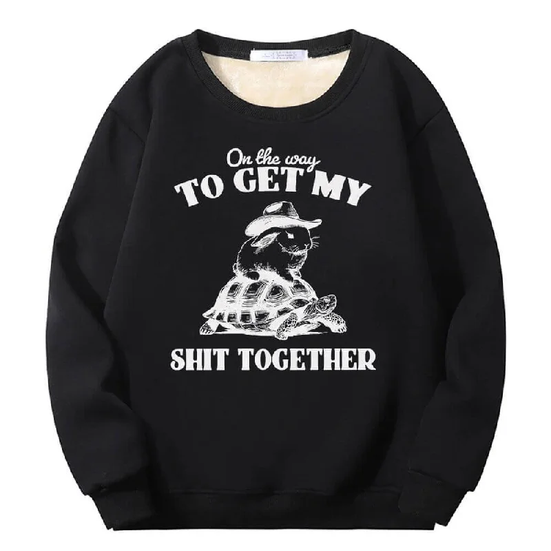 On The Way To Get Raccoon and Rabbit Fleece Sweatshirt Hoodie with Contrast Stitching Detailed Premium