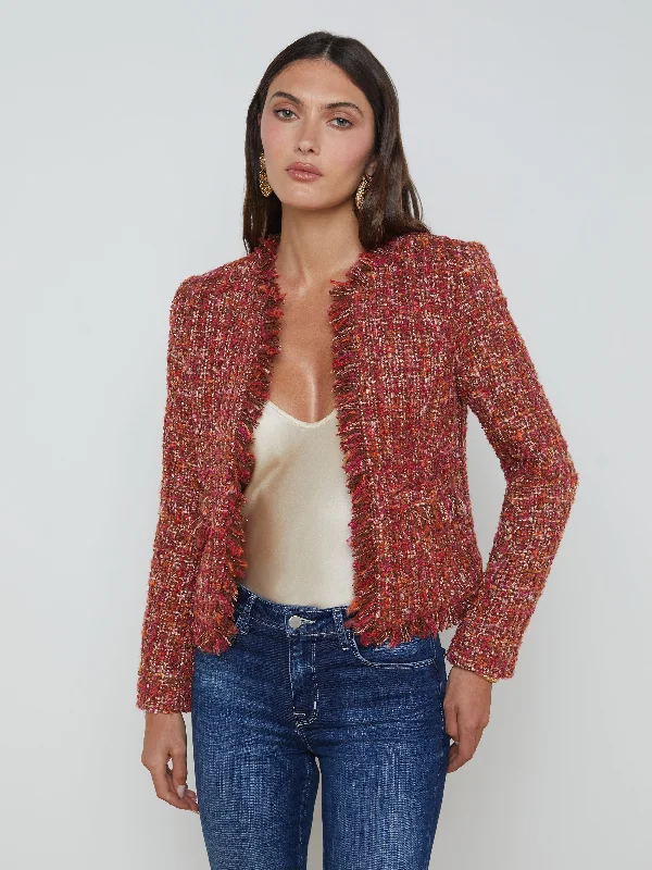 L'agence Angelina Jacket in Orange/Pink Multi Tweed Denim Jacket Leather Jacket Suede Jacket