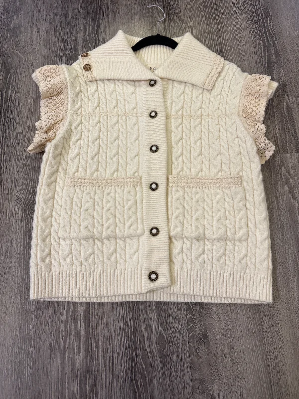 POL Cableknit Button Short Sleeve Sweater - Small High Neck Crew Neck V-Neck