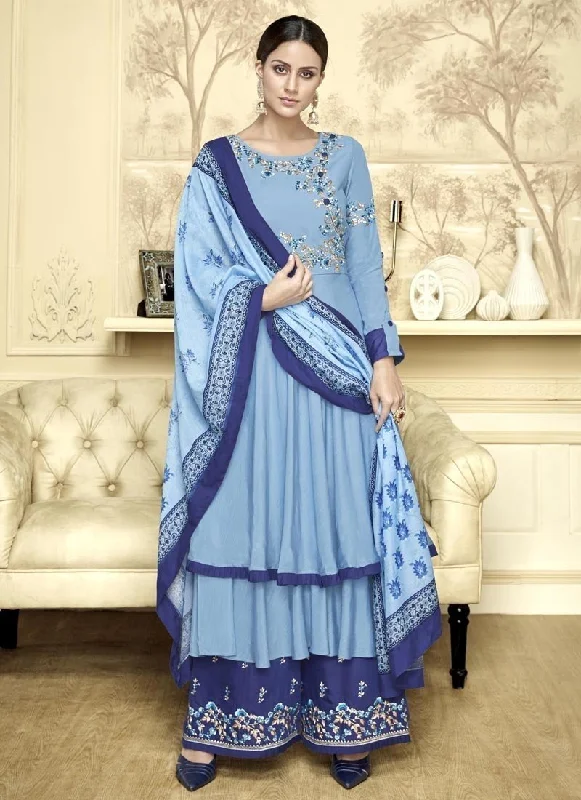 Light Blue Maslin Palazzo Dress Tunics Luxurious premium
