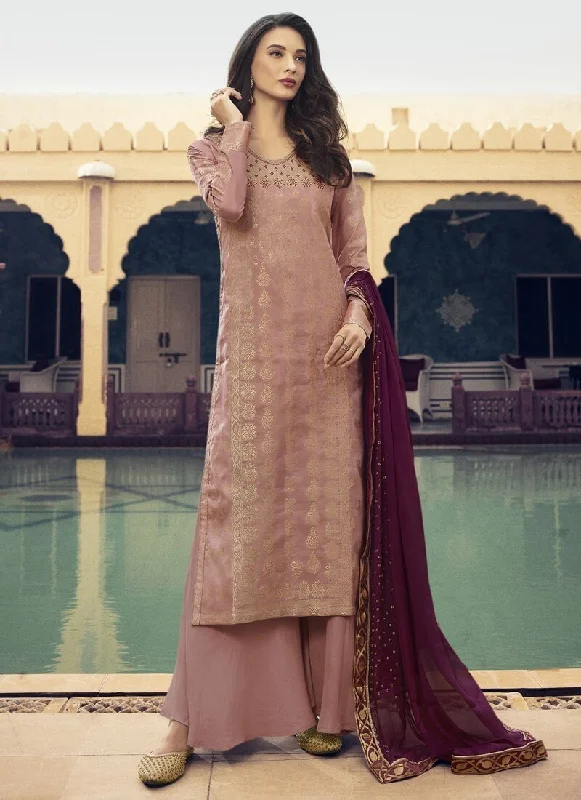 Baby Pink Jacquard Silk Dress Sharara Tunics Prom sequined