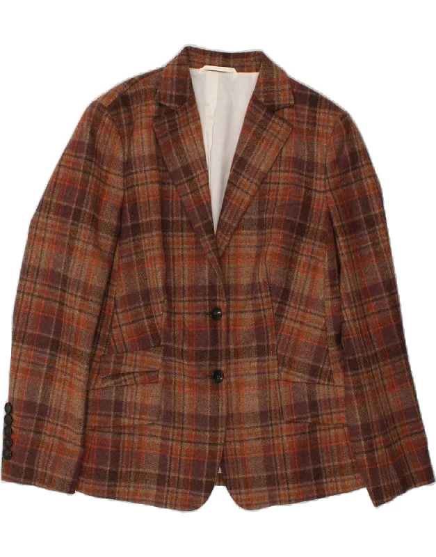 VON DANIELS Womens 2 Button Blazer Jacket IT 44 Medium Brown Check Wool Mesh Jacket Canvas Jacket Denim Jacket