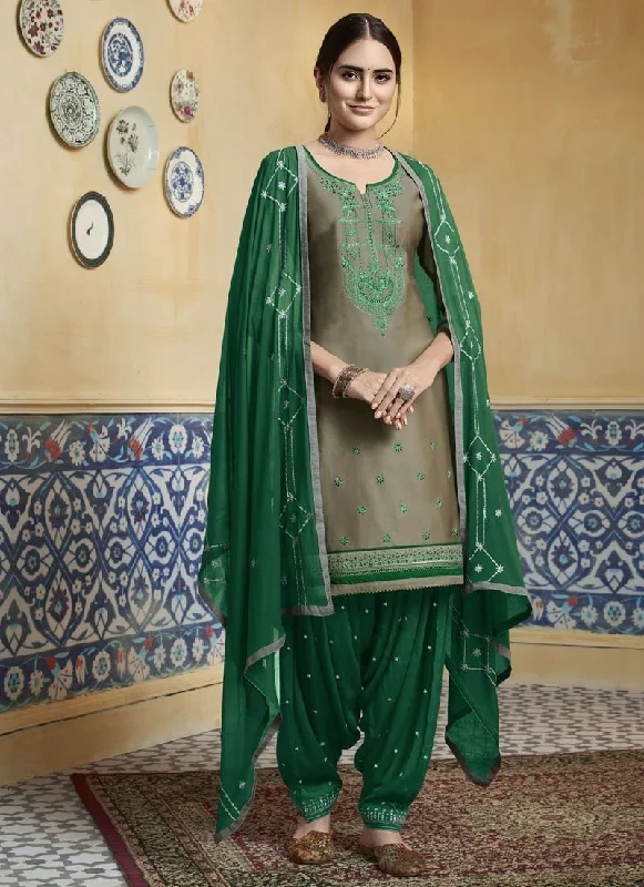 Grey Satin Cotton Patiyala Dress Tunics Seasonal trendy