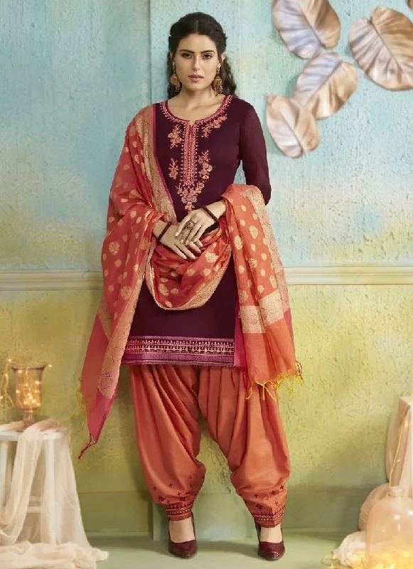 Maroon Chanderi Patiyala Dress Tunics Designer luxury