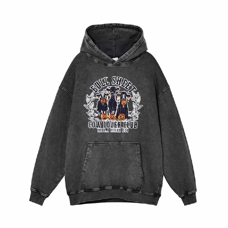 Funny Bull Sheet Vintage Washed Hoodie Sweatshirt Hoodie with Cuffed Sleeves Snug Secure