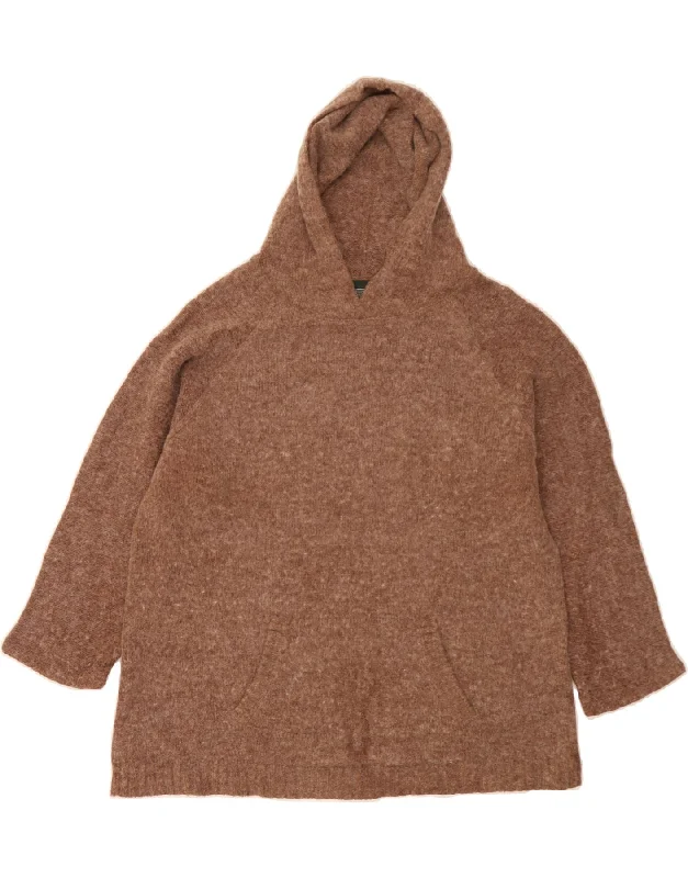 LAURA ASHLEY Womens Hooded Jumper Sweater UK 18 XL Brown Beaded Sweater Sequined Faux Fur