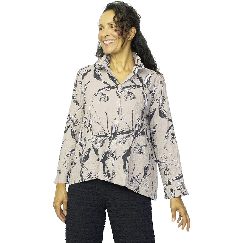 Women's Habitat Scoop Pocket Retro Jacket Taupe Floral Oversized Jacket Tailored Jacket Straight Jacket