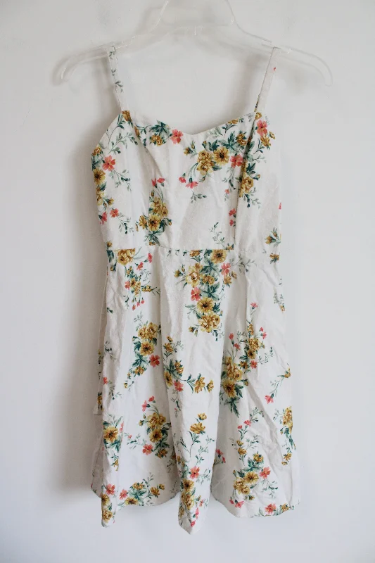 Old Navy Cream Floral Linen Blend Cami Dress | S Halter Neckline Beach