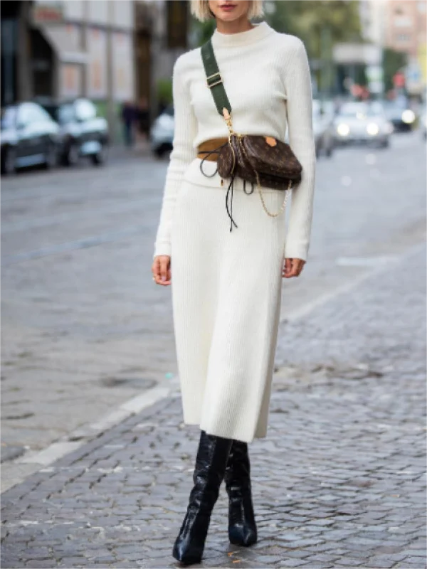 Fashionable Simple Solid Color Women'S Sweater Suit Skirt Satin Fabric Silk Fabric Chiffon Fabric