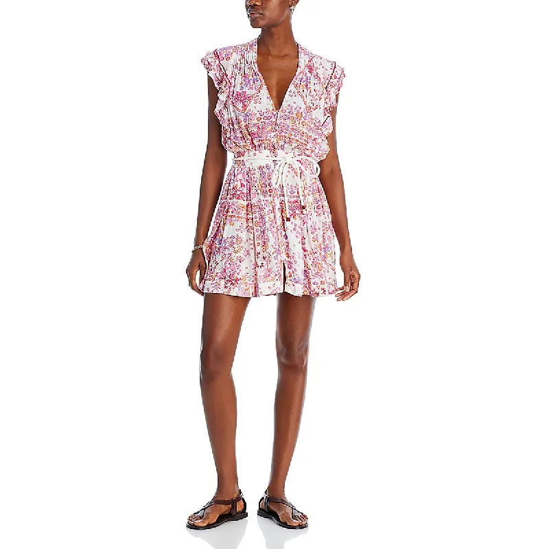 Womens Floral Print Mini Babydoll Dress