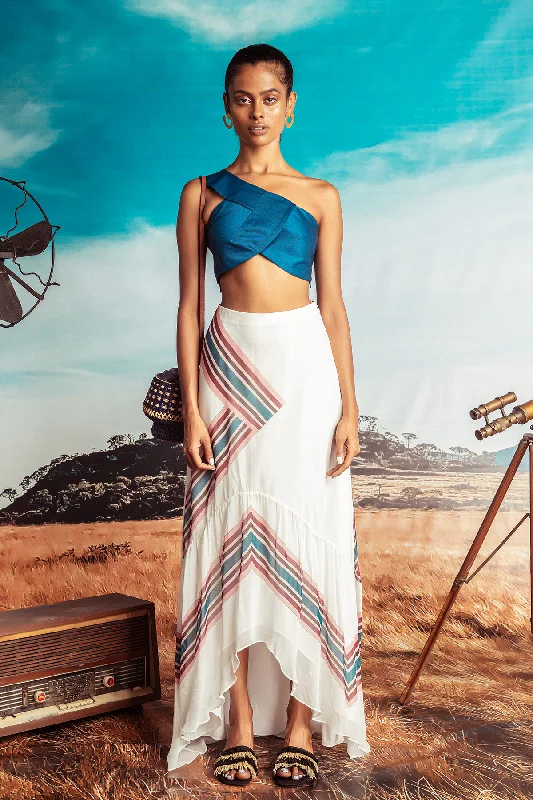Printed White Georgette Skirt high waist skirt