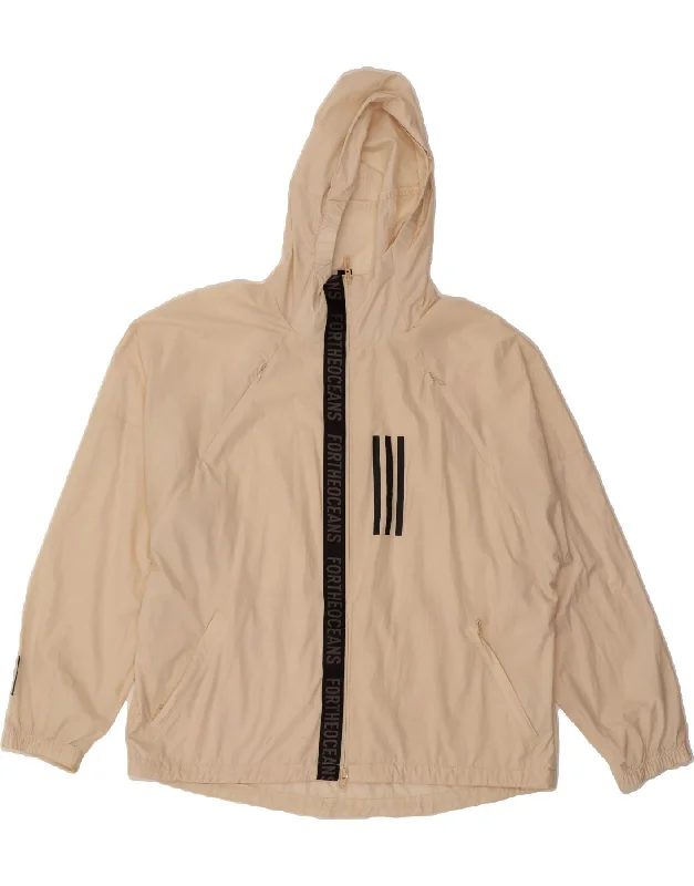 ADIDAS Womens Graphic Hooded Rain Jacket UK 20/22 XL Beige Colourblock V-Neck Jacket Boat Neck Jacket Square Neck Jacket