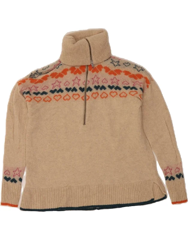 WHITE STUFF Womens Roll Neck Jumper Sweater UK 14 Large  Beige Fair Isle Terry Terry Cloth Terry Knit
