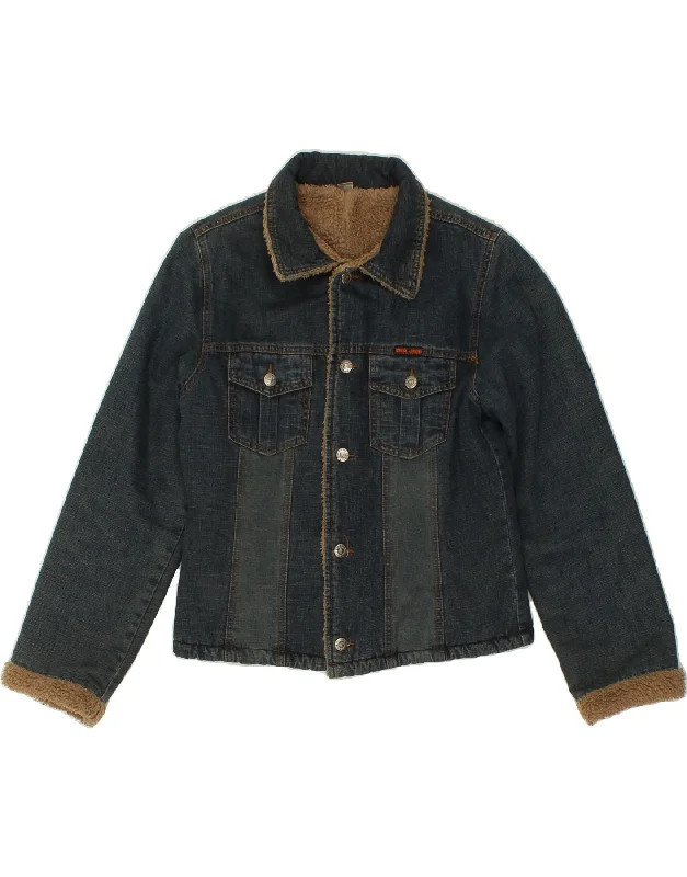 VINTAGE Womens Sherpa Denim Jacket UK 16 Large Blue Fitted Jacket Loose Jacket Oversized Jacket