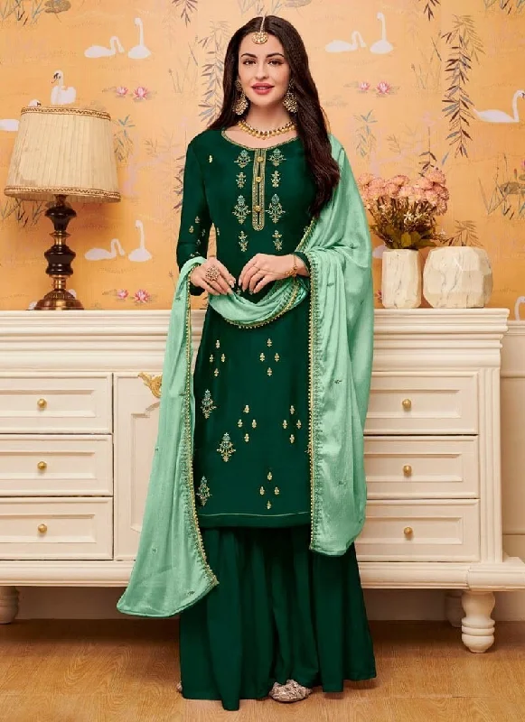 Green Satin Georgette Sharara Dress Tunics Party sparkling