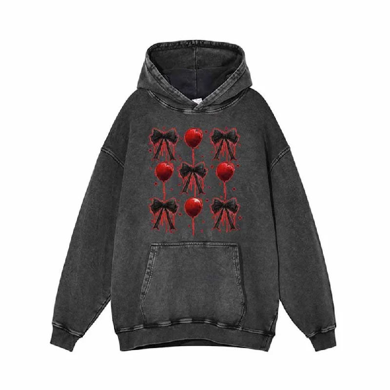 Bloody Bow And Balloon Vintage Washed Hoodie Sweatshirt Hoodie with Stripes Bold Sporty