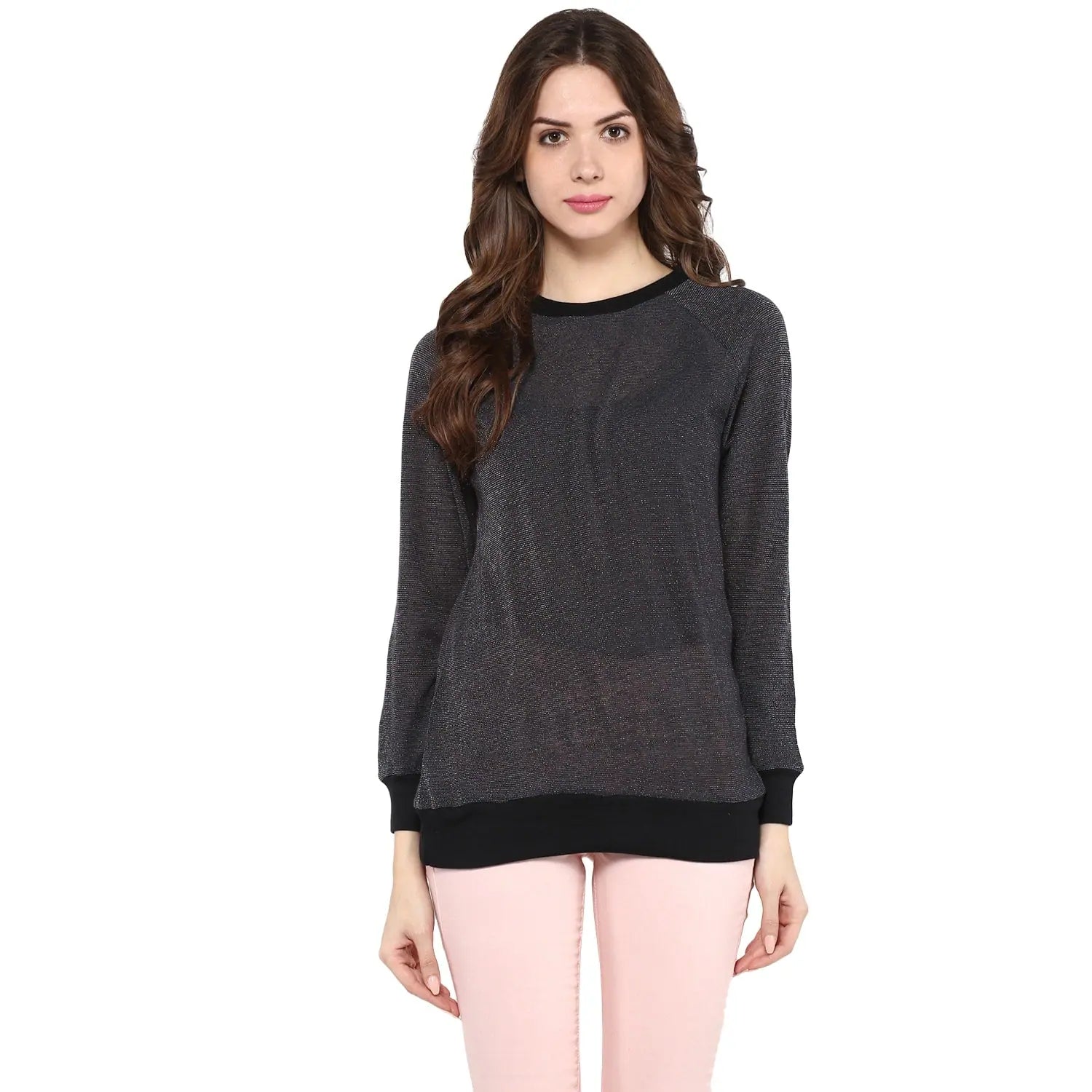 Round Neck Lurex Sweater Chenille Blend Fleece Blend Nylon Blend