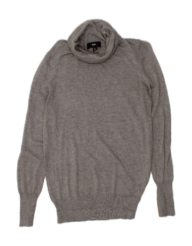 MOSSIMO Womens Roll Neck Jumper Sweater UK 14 Large Grey Nylon Front Pockets Side Pockets Patch Pockets