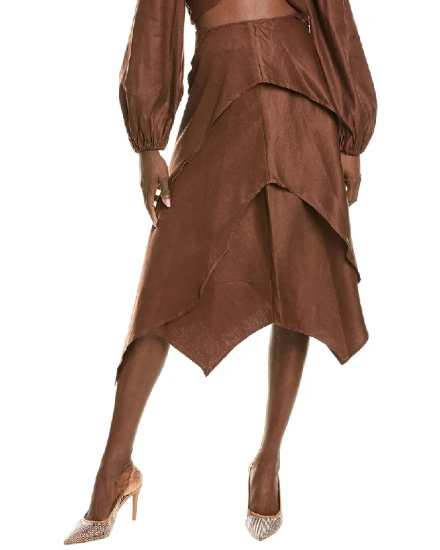 Bcbgmaxazria Asymmetrical Tiered Linen-Blend Skirt silk skirt elegant