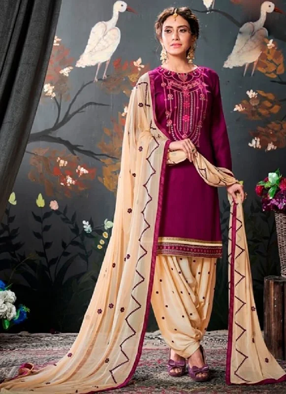 Magenta Gles Cotton Dress Patiyala Tunics Satin smooth
