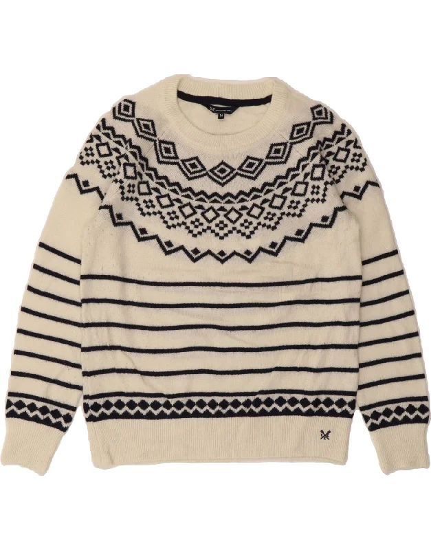CREW CLOTHING Womens Crew Neck Jumper Sweater UK 14 Medium  White Tailored Straight A-Line