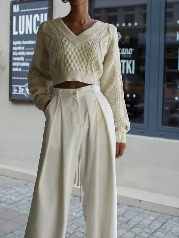 Retro Twist Texture Loose Sweater Two-piece Suit Toggled Drawstring Belted