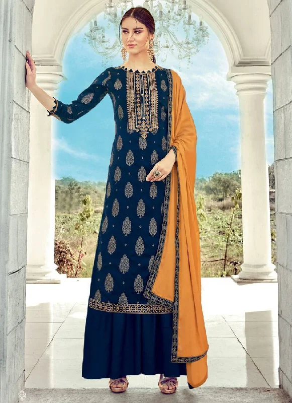 Blue Pure Banarasi Jacquard Palazzo Dress Tunics Sophisticated sleek