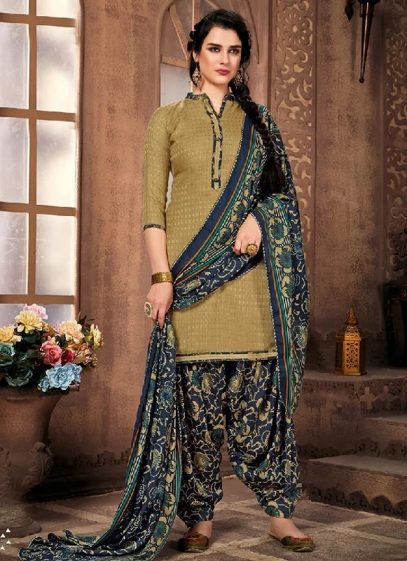 Golden Pure Pashmina Jacquard Patiyala Dress Cowl Neckline Elegant
