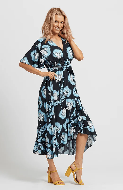 Navy Floral Round Neck Dress - Hope Dress