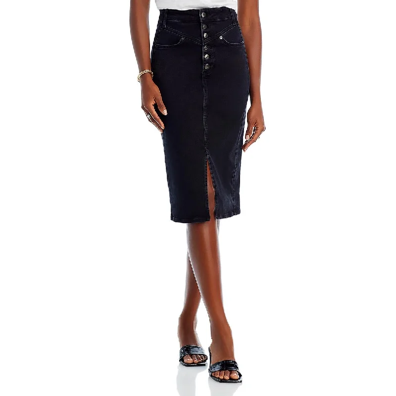 Herron Womens Denim Button Closure Midi Skirt relaxed fit skirt