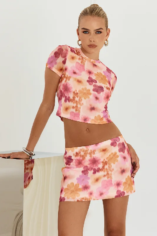 JAZZIE MINI SKIRT - ORANGE FLORAL modal blend skirt