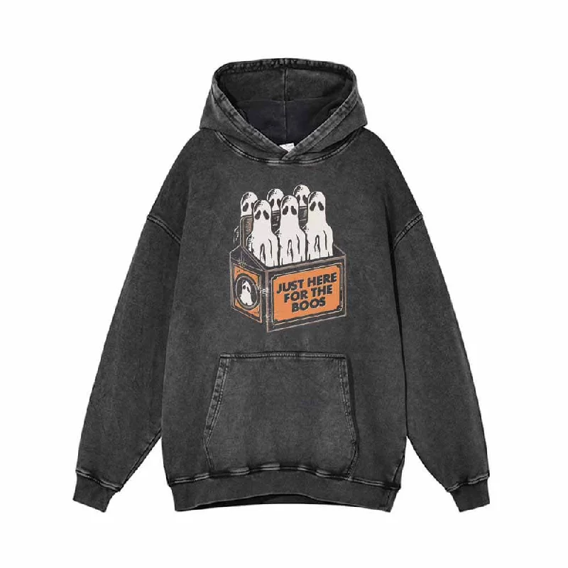 Just Here For The Boos Vintage Washed Hoodie Hoodie with Drawstring Waist Adjustable Fitted